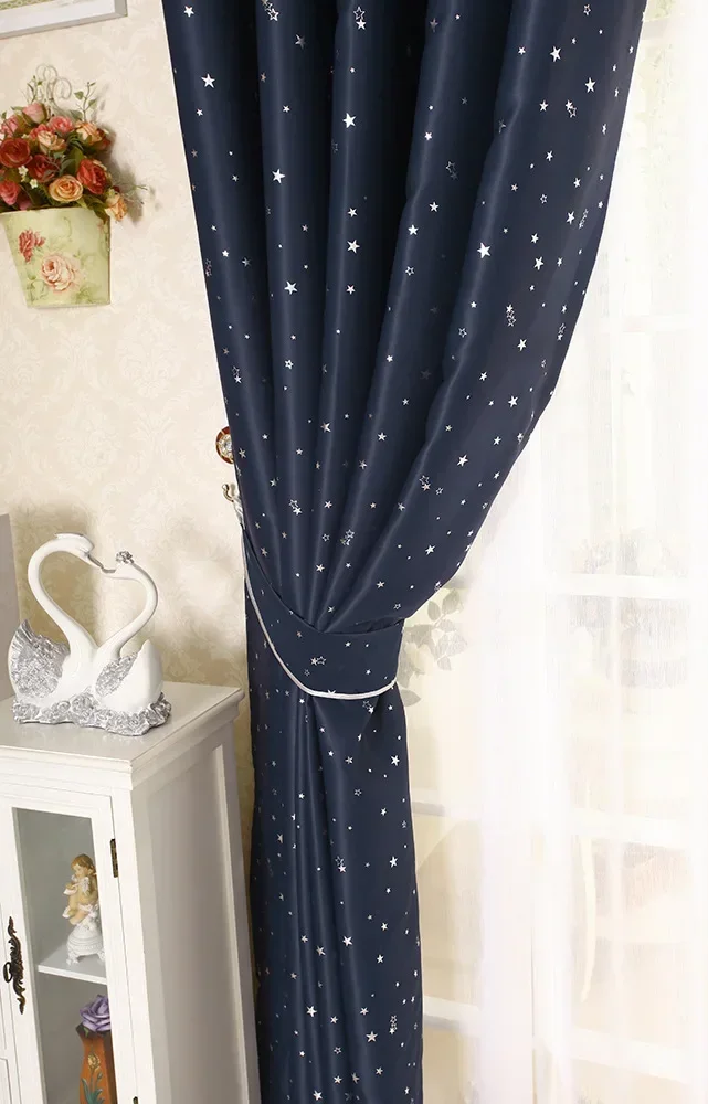 

NH1052Curtain wholesale hot silver navy blue star blackout curtain