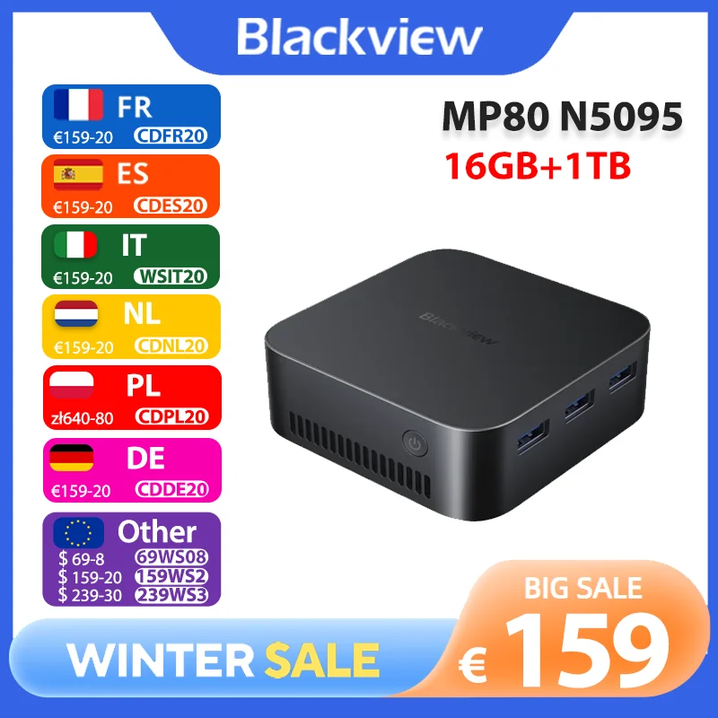 Blackview Mini PC MP80 Intel N5095 Mini Computer 16GB RAM LPDDR5 512GB/1TB M.2 SSD Mini Desktop Computers Micro PC 2.4/5G WiFi