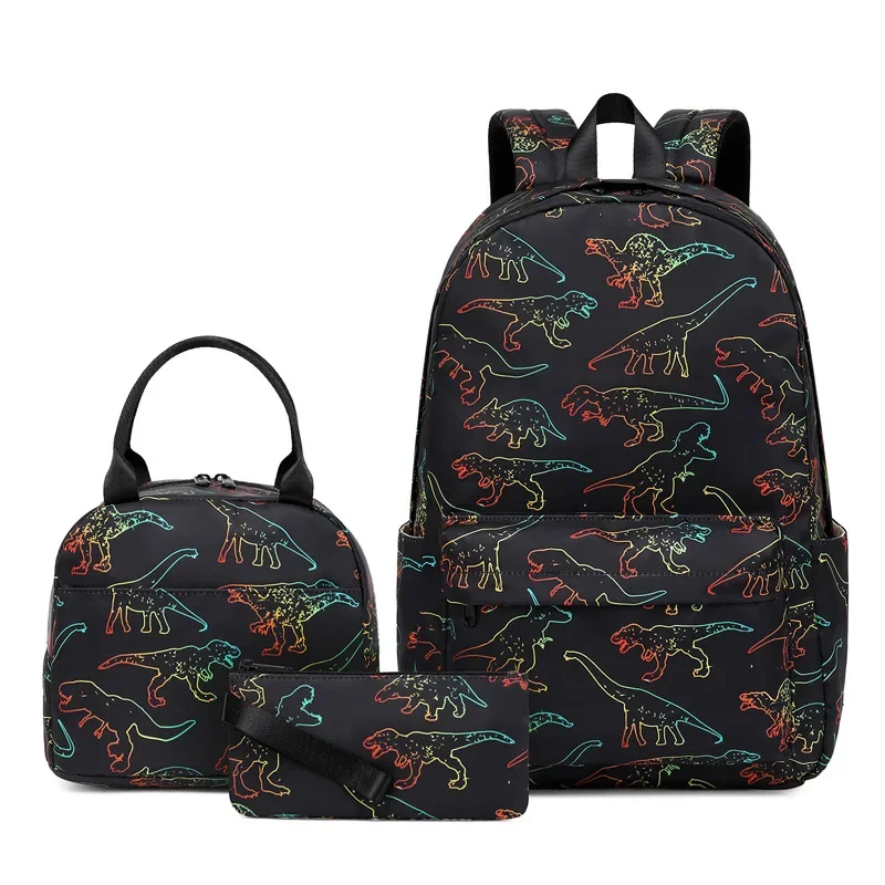 New printed student schoolbag dinosaur backpack trend primary and secondary school schoolbag three-piece set