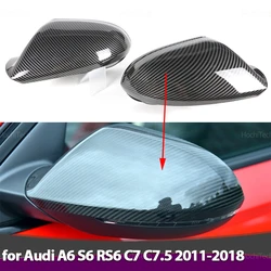 Carbon Fiber Style Black Rearview Side Mirror cover Caps for Audi A6 S6 RS6 C7 C7.5 2011 2012 2013 2014 2015 2016 2017 2018