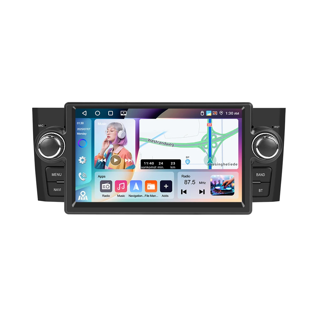 Podofo 7" HD touchscreen autoradio draadloze CarPlay Android Auto radio voor FIAT Punto 2005-2009/Linea 2007-2011 auto multimediaspeler GPS FM WIFI Bluetooth Mirror Link autoradio stereo - afbeelding 2