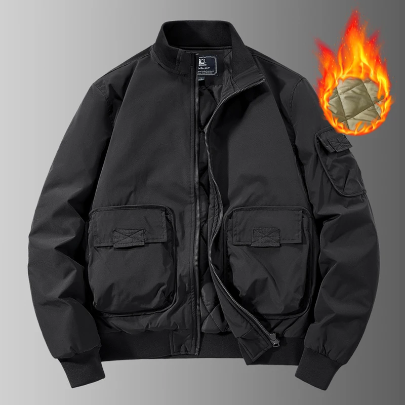 Hiking Jackets New Men Fashion Casual Warm Jackets Thicken Windproof Cotton Overcoats Male Military Tactical Solid Coats Parkas