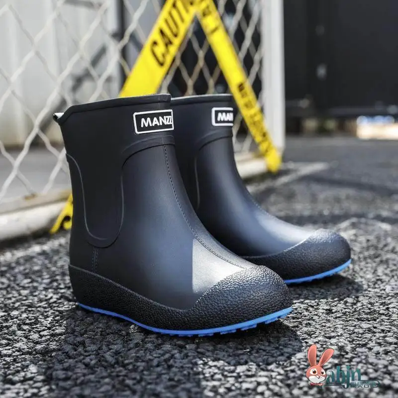 

Faionable Men's Rain Boots Mid-Calf Slip-Resistant Water oes Fce-Lined for Car Wa Fiing Work Casual Slippers