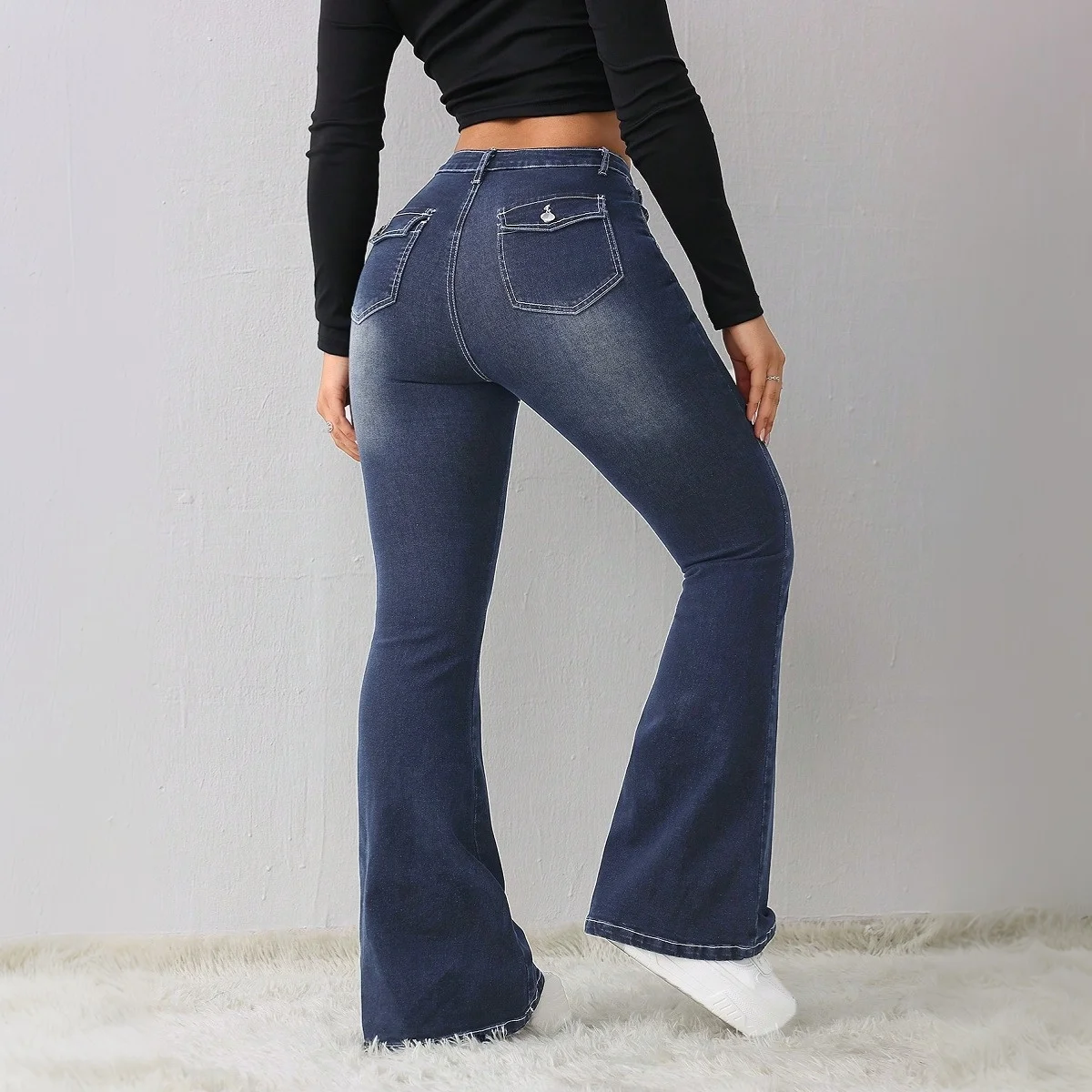 Y2K High Waist Flare Denim Pants for Women Stretchy Slim Fit Casual Vintage Retro Style Elastic Comfortable Jeans for Daily Wear