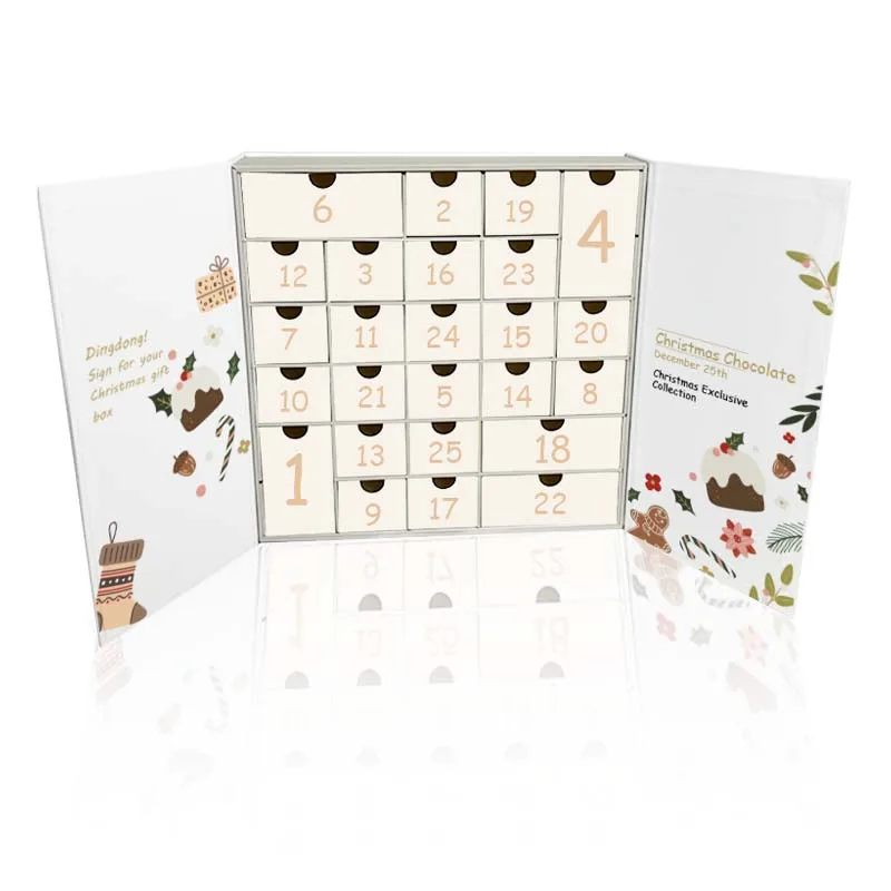 202524 Day White Blank Packaging Paper Low Moq Christmas Advent Calendar Chocolate Gift Box