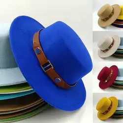 Elegant Women Flat Top Fedoras Hats British Style Wide Brim Felt Woolen Cap For Lady Solid Color Autumn Winter Warm Bucket Hat