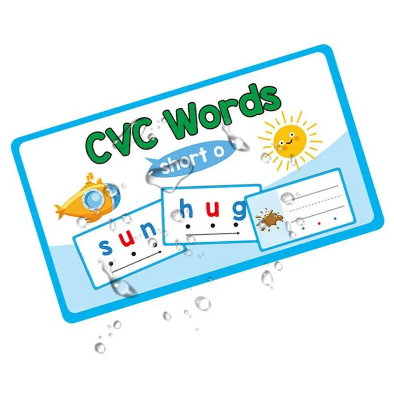 60 Sheets Double-sided CVC Word Recognition Cards Visual Word Handwriting Cards Short Vowel Spelling Flashcards Educational Toy