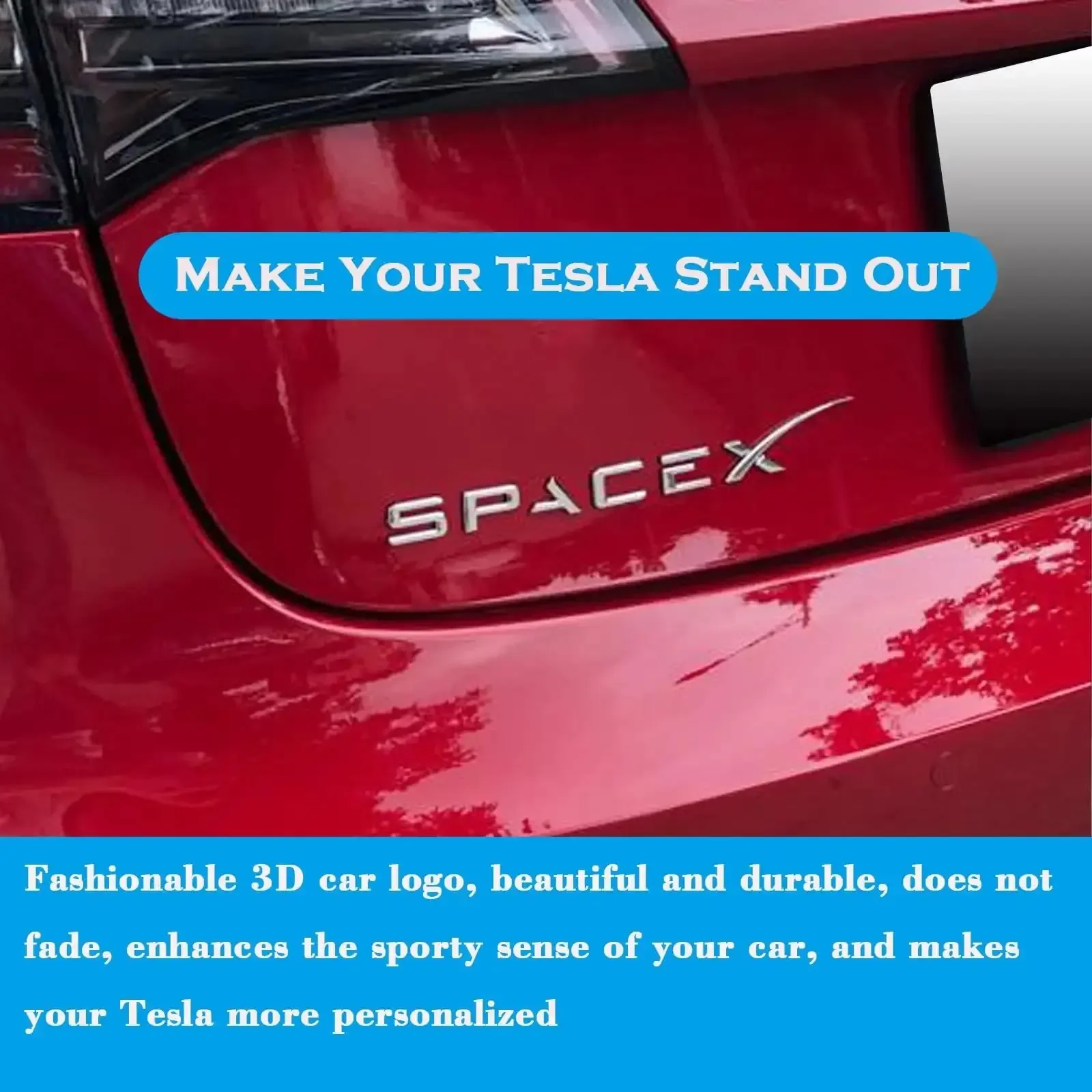 For Tesla ABS rear door car labeling 3D stereo sticker SPACEX letter sticker MODEL3/Y/S/X rear modification sticker decals