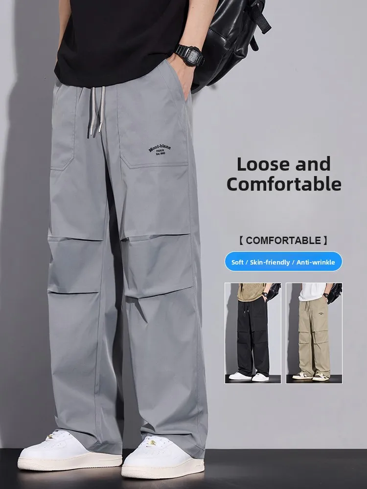 

Мужские повседневные свободные прямые брюки, весна-лето, модные американские широкие солдатские брюки, универсальные удобные длинные футболки...