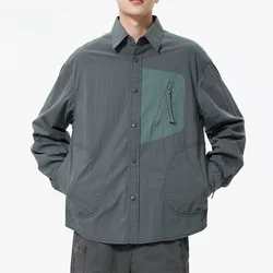 Autumn Cityboy Splice Fashion Loose Casual Long Sleeve Shirt Men Streetwear Oversize Outdoor Cargo Shirts Spring Clothing