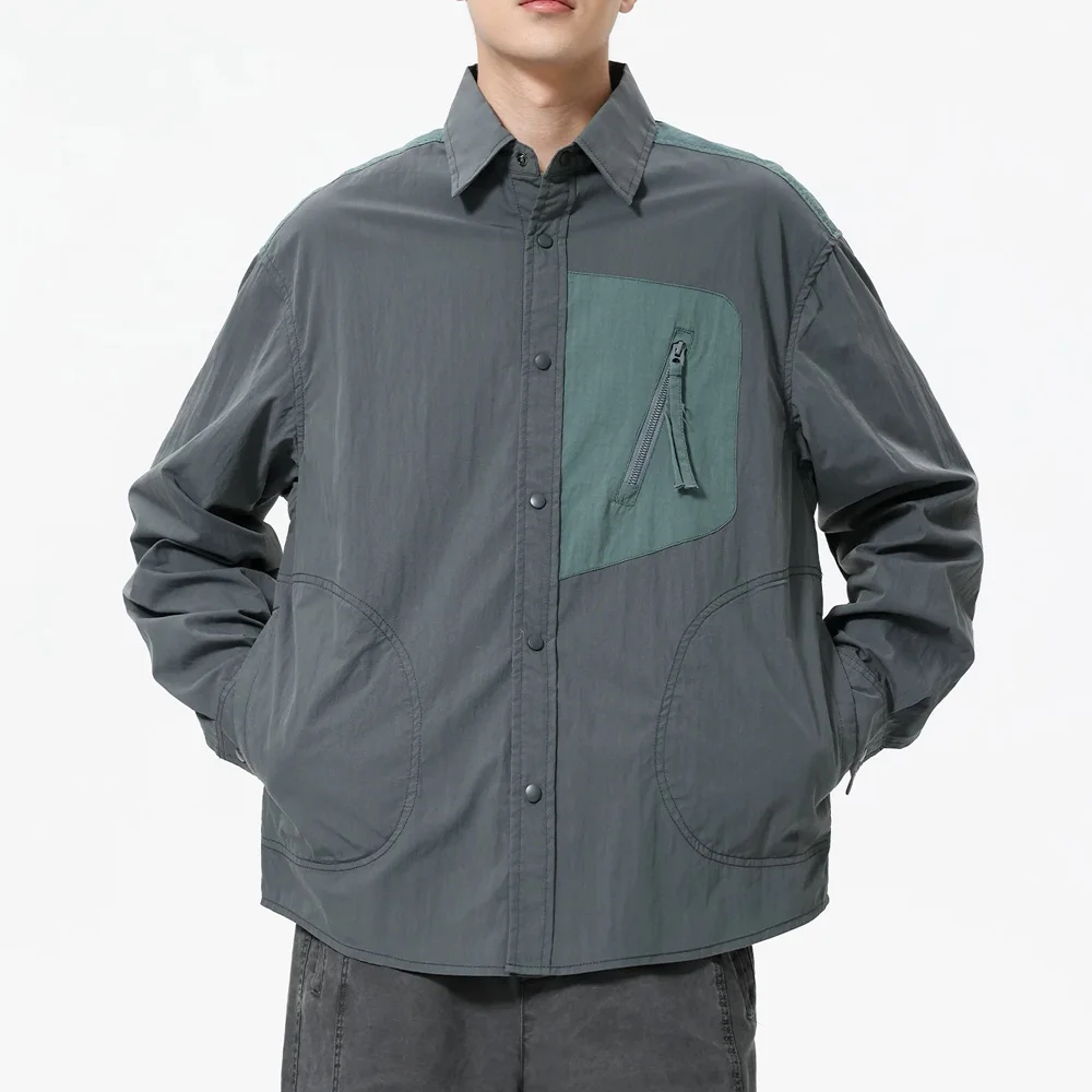 Autumn Cityboy Splice Fashion Loose Casual Long Sleeve Shirt Men Streetwear Oversize Outdoor Cargo Shirts Spring Clothing