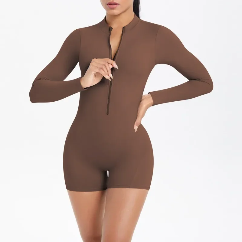 

Women's Seamless Yoga Bodysuit - Cut-Out Back & Half Zip Peach Booty Lift Naked Feel Quick-Dry Gym Running Workout One-Piece