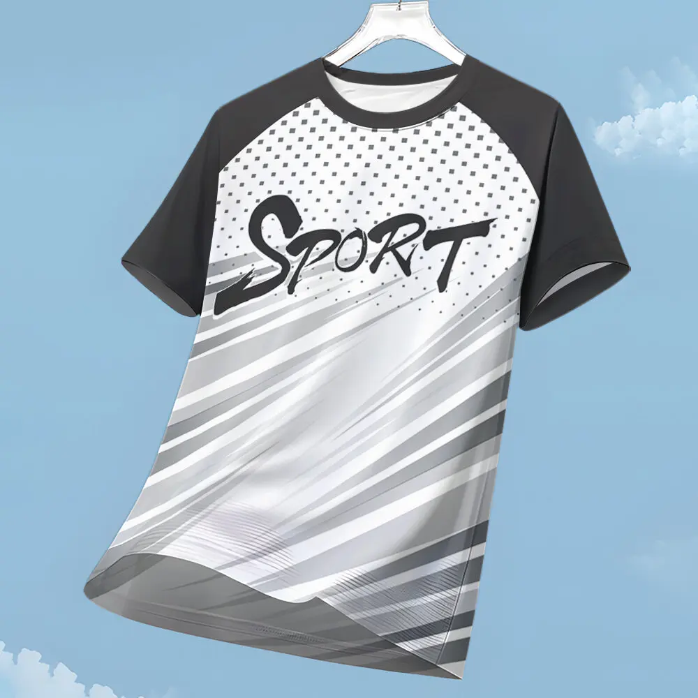 

Men's Trendy Sport Letter 3D Print T Shirt Running Sportswear Summer Outdoor Short Sleeve Quick-Dry Fitness Sports Men's T-Shirt