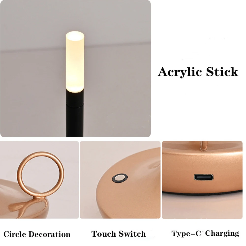 Table Lamp For Bedroom Rechargeable Wireless Touch Lamp Camping Candle Creative Lamp Rechargeable USB-C Desk Lamp