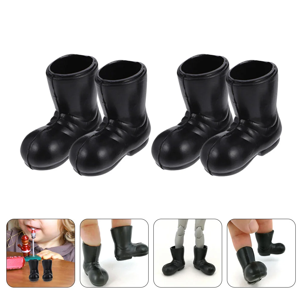 

2 Pairs Mini Christmas Boots Dollhouse Santa Shoes Plastic Props Clothing Decoration Statue Models Baby