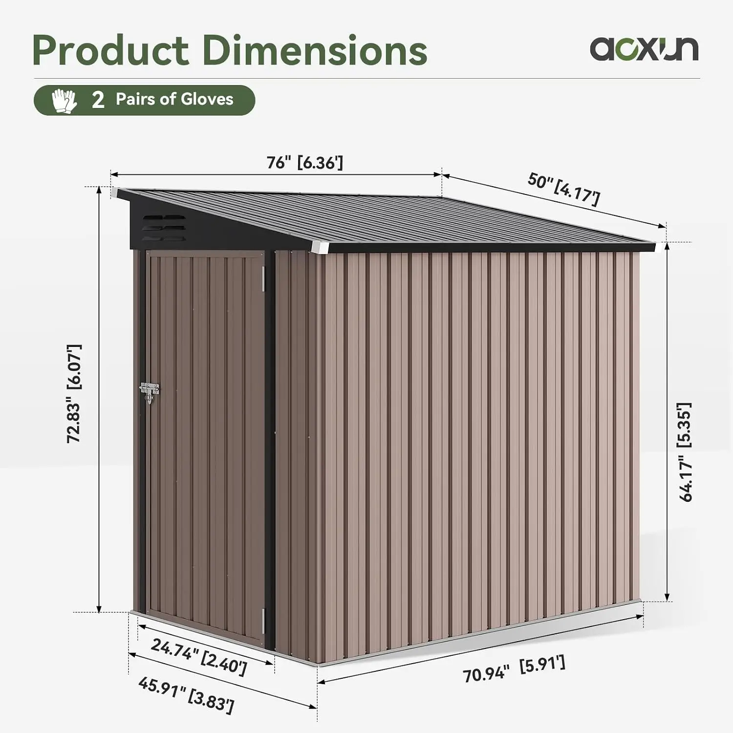 6x4ft Lean to Shed Outdoor Steel Garden Storage Cabinet Lockable Door Waterproof Rust-Proof Yard Patio, Customized - view 3