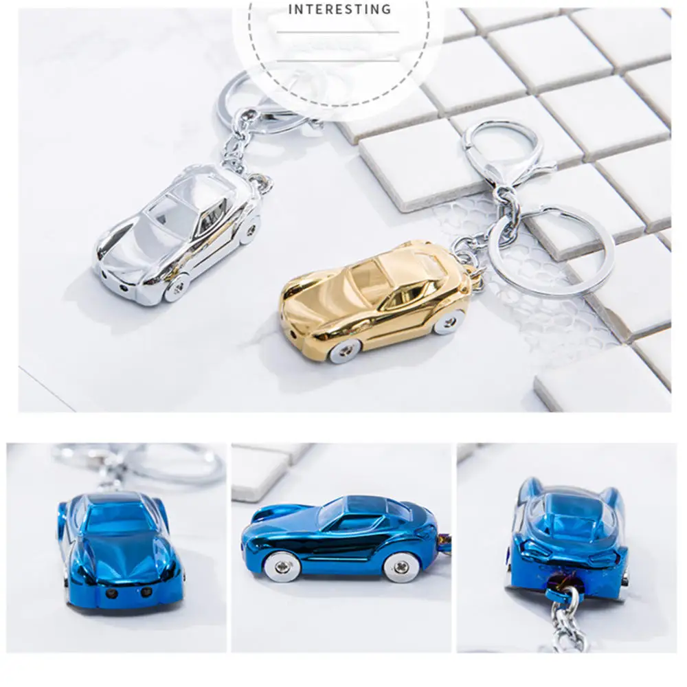 Simulation car metal key ring chain jing small gift car light electronic Car Keychain Keychain Jewelry gift