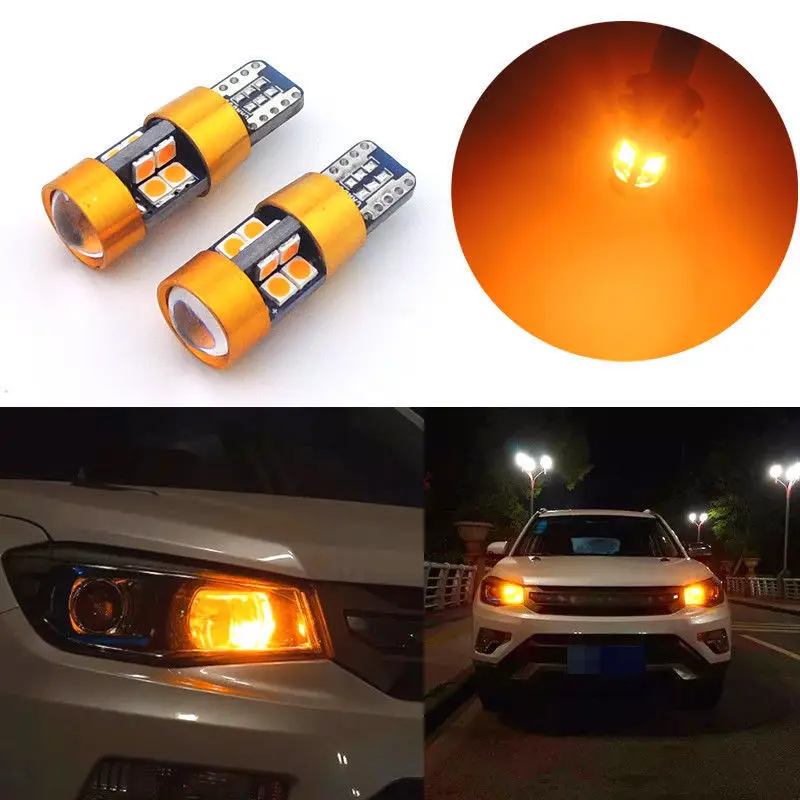 2pcs DC 12V Amber LED Bulbs For Car Or Truck Parking Lights Eyelid-Lights/ Parking City-Lights/ Position-Lights T10 158 168 175