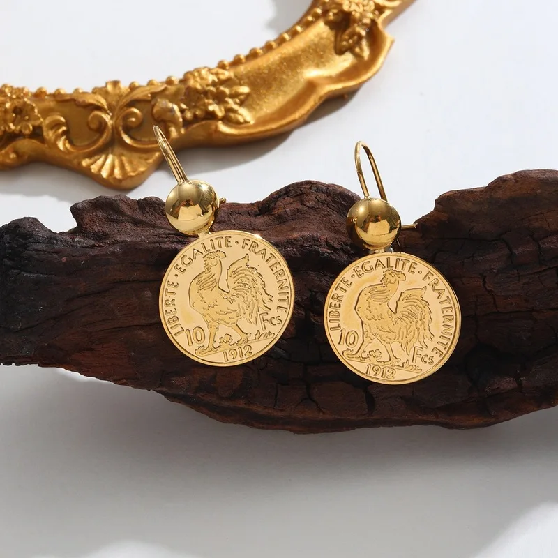 Cross-border platingKGold coin earrings, coin studs, and other coin-themed jewelry