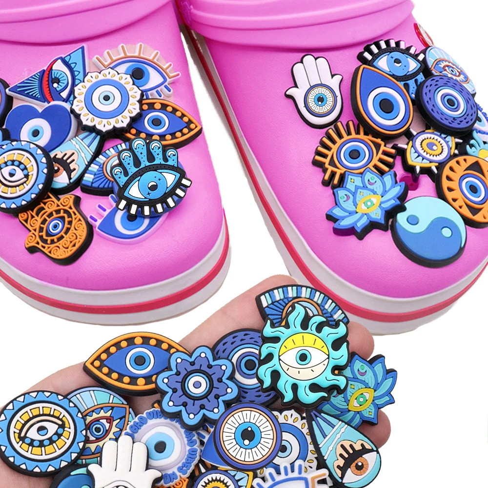 Wholesale 1pcs PVC Shoe Accessories for Crocs Charms Blue Evil Eyeball Monster Badge Women Buckle Kids Pins Men Decoration Jeans