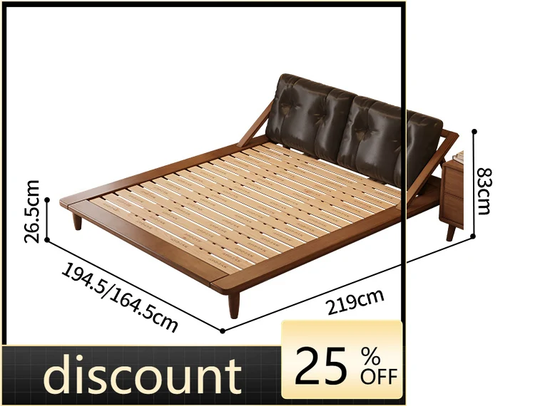 LMM leather bed full solid wood bed small apartment master bedroom log wind 1.8m double bed