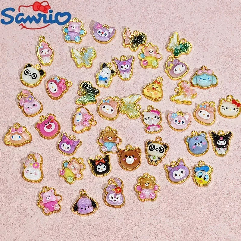 Sanrio Hello Kitty Resin Alloy Pendant 10pcs Kids Diy Perforated Jewelry Bracelet Necklace Earrings Beaded Accessories Material