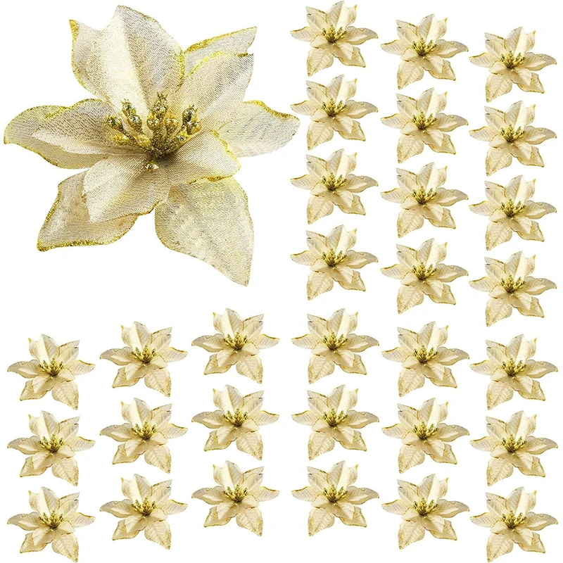 5/10Pcs Weihnachten Dekoration 13CM Künstliche Blumen Floral für Weihnachten Baum Ornament Neue Jahr Party Wohnkultur navidad Zubehör – Detail 10