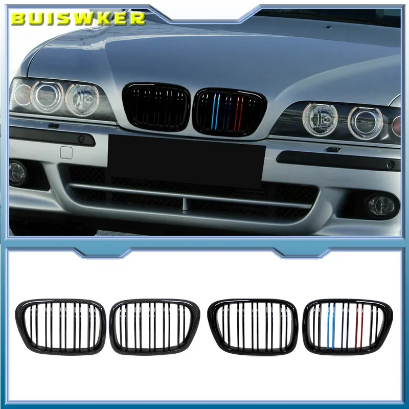 

For BMW E39 525 528 530 535 M5 1997-2003 Car Front Bumper Kidney Grille Racing Grills Replacement Double Slat Gloss Black Grille