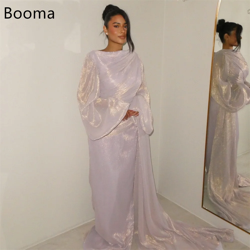 

Booma A-Line Shiny O-Neck Evening Dresses Formal Party Gowns for Women Long Sleeve Elegant Prom Gown Customize 2025