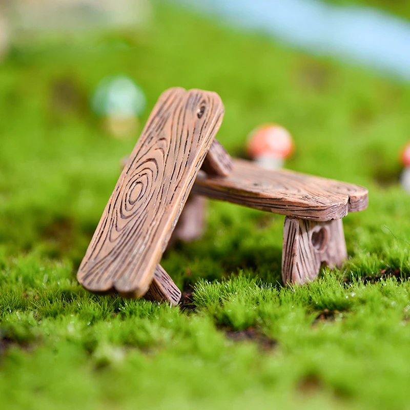 Tabouret de chaise en bois pour maison de poupée, 2 pièces, décoration féerique de jardin, Miniatures, banc de Couple, Figurine d'action, bricolage, accessoires pour maisons de poupée