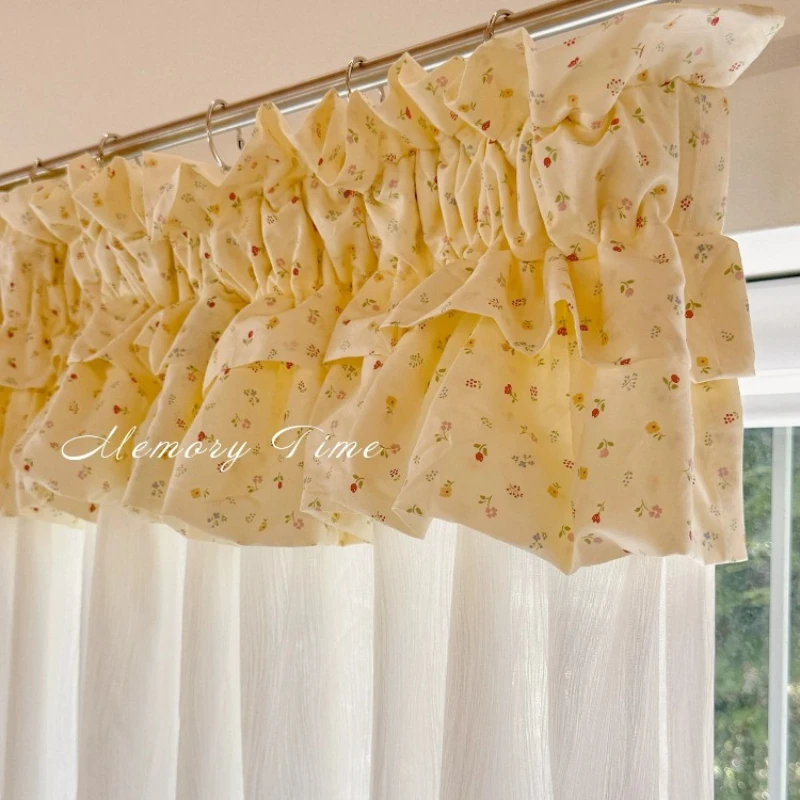 French Cream Small Flower Cake Pleated Curtain Splicing White Gauze Living Room Bedroom French Window Balcony Window Customized
