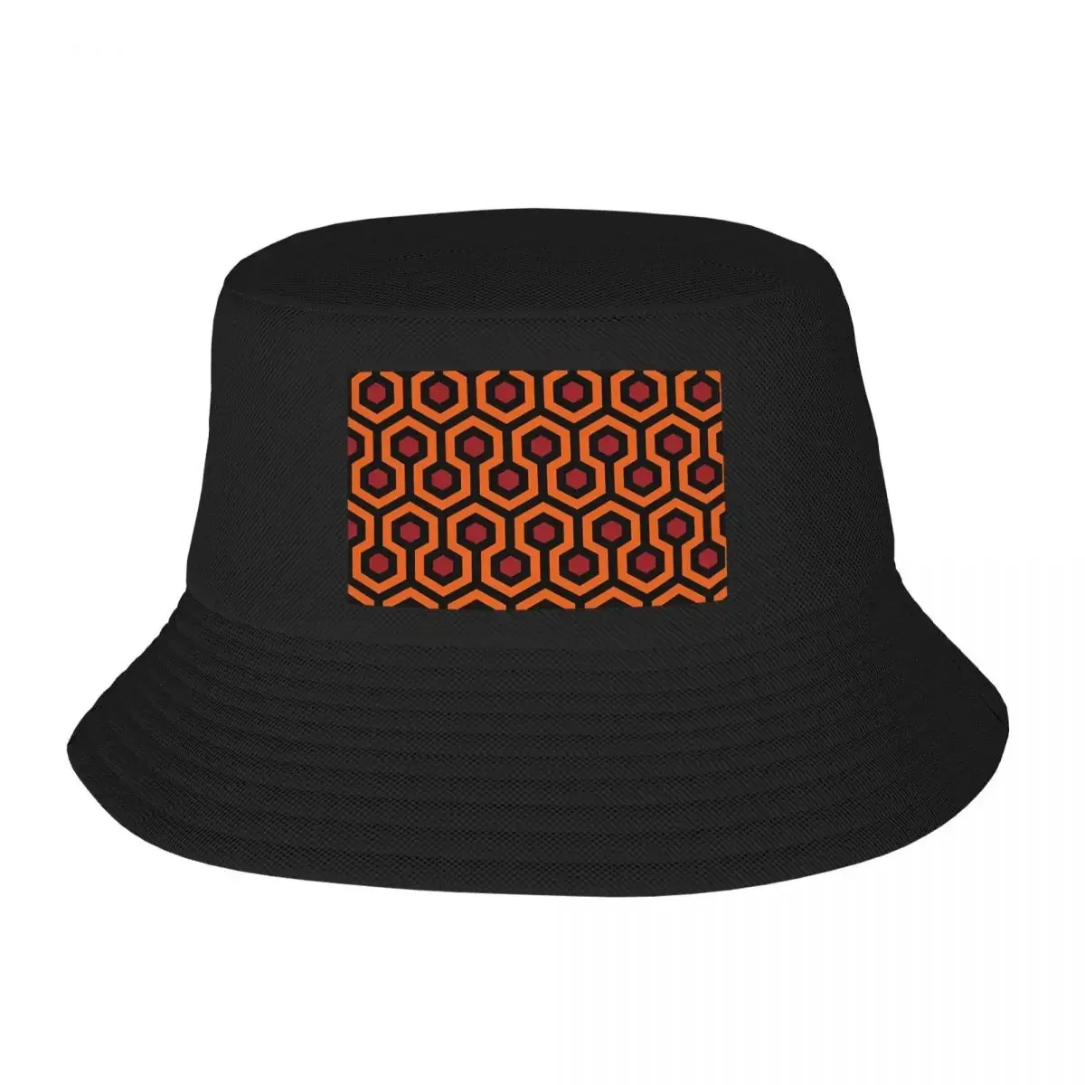 Geometric Pattern Looped Hexagons OrangeRedBlack Bucket Hat Panama For Man Woman Bob Hats Fisherman Hat Summer Beach Fishing Cap