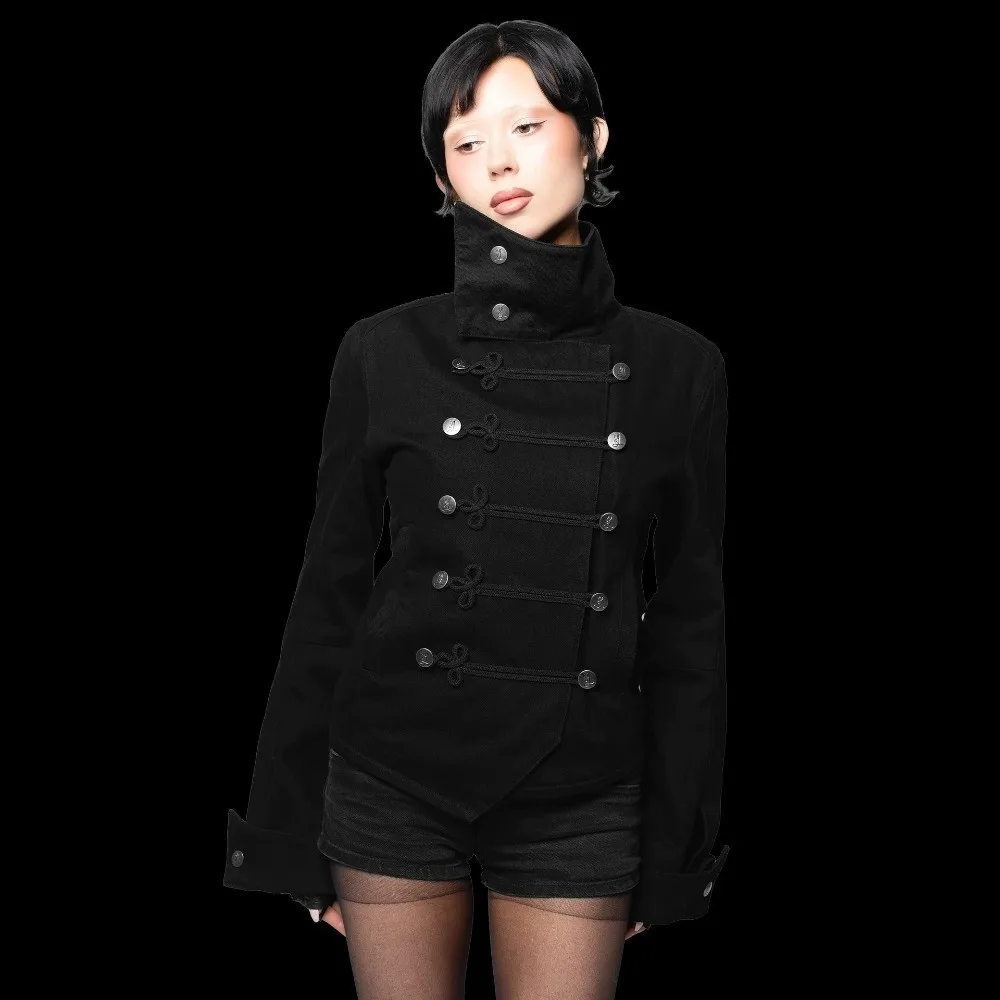 Napoleon Style Short Jacket Turtleneck Multi-layer Fasteners Court Style Coat Long Sleeve Trend Stand Collar Coat Subculture
