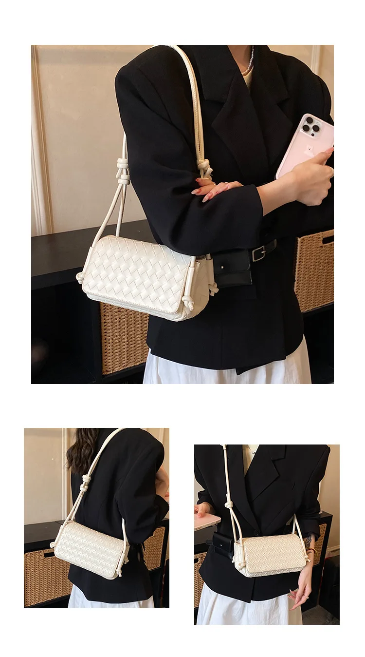 Bolso Bandolera Y2K para Mujer, Modelo LinJ2026, Tejido, de un Solo Hombro, Pequeño y Cuadrado, Bolso de Mano Moderno, Exclus...