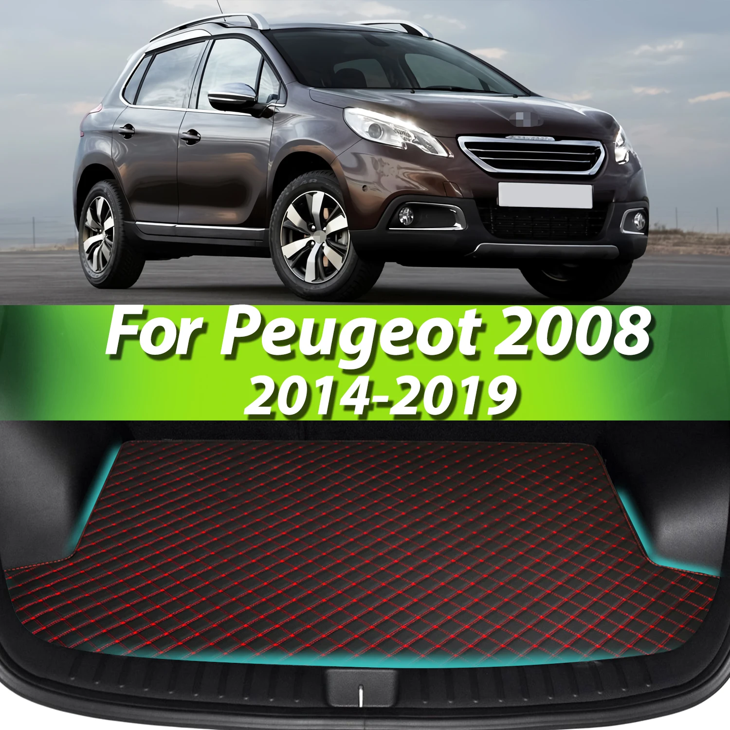 

For Peugeot 2008 2014-2019 Artificial Leather Car Trunk Mat Rear Trunk Cargo Protective Mat Car Interior Accessories