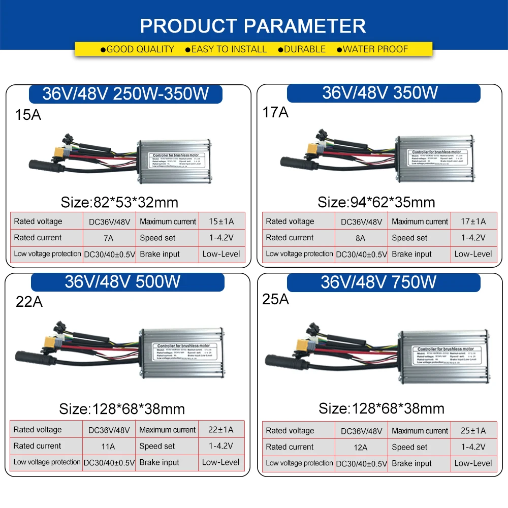 KT Ebike Controller 36V48V 15A/17A/22A/25A Squarewave/Sinewave Controller 250W 350W 500W 750W  For Electric Bike Conversin Kit