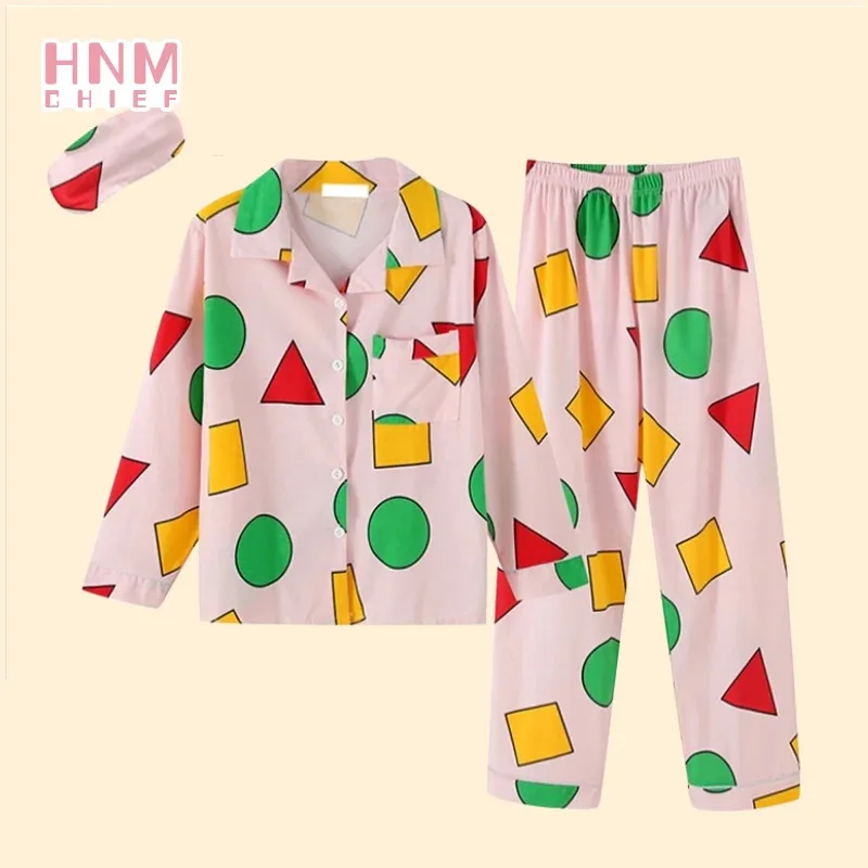 Pijama coreano Schin Chan lindo hogar pareja pijamas Casual estampado de dibujos animados conjunto de 2 piezas Otoño Invierno cálido traje Sinchan de manga larga