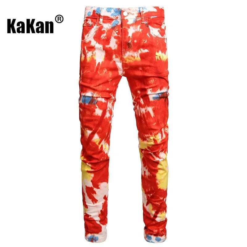 

Kakan-original European and American Style Personalized Jeans, Tie Flower Dye Elastic Slim Small Foot Jeans Pants K87-F852