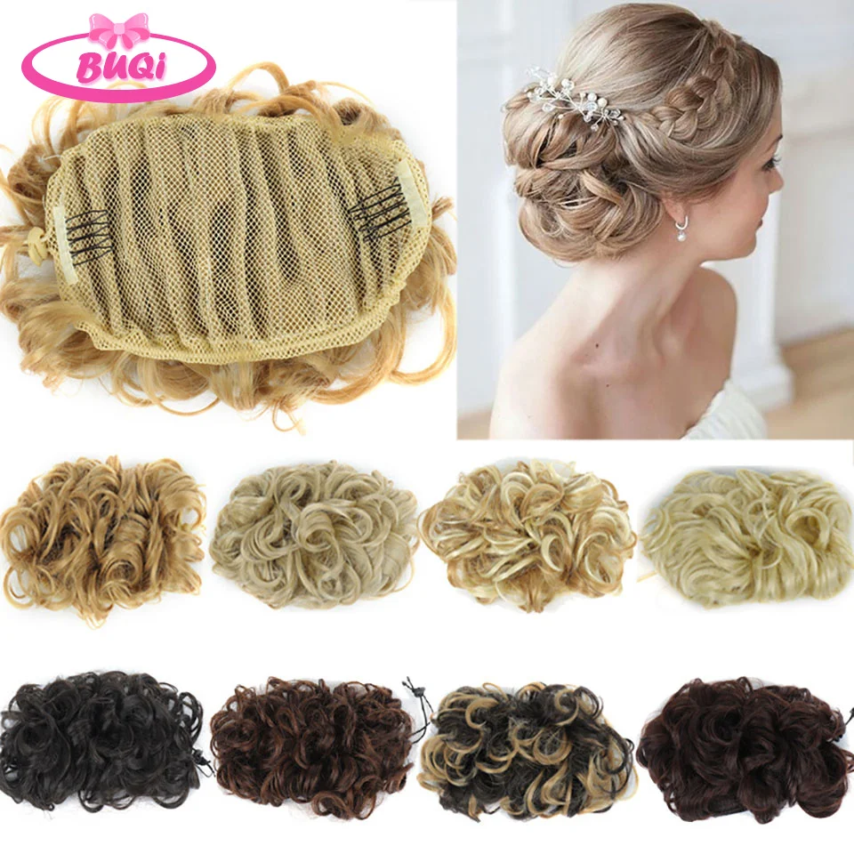 BUQI Bride Messy Big Hair Bun Curly Chignon with Comb Clips In Hair Tail Cover Ponytail Extension Synthetic Natural Fake Hair.