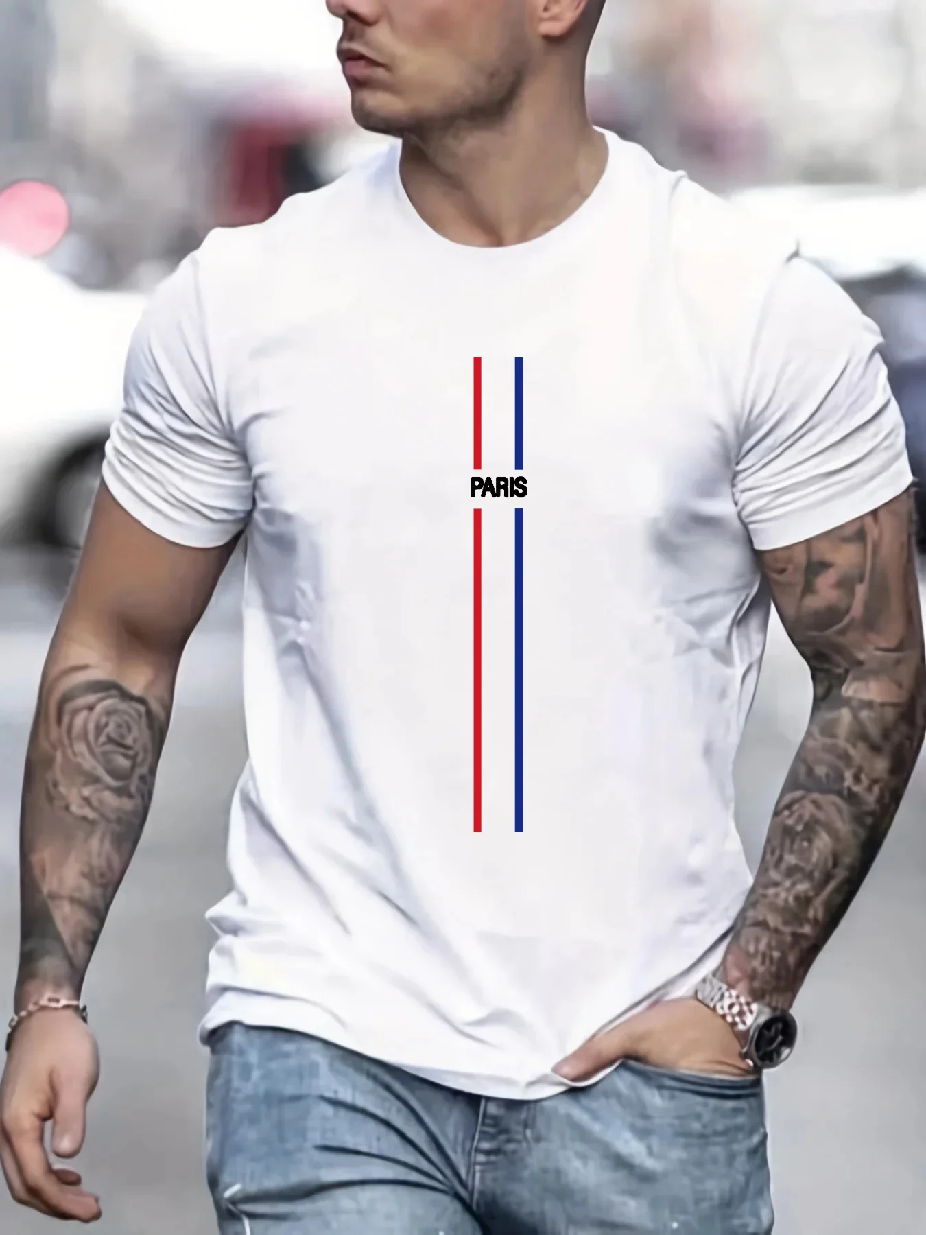 Camiseta con estampado de patrón temático de París para hombre, Camiseta cómoda con ventilación, Camiseta con estampado 3D, ropa de verano para