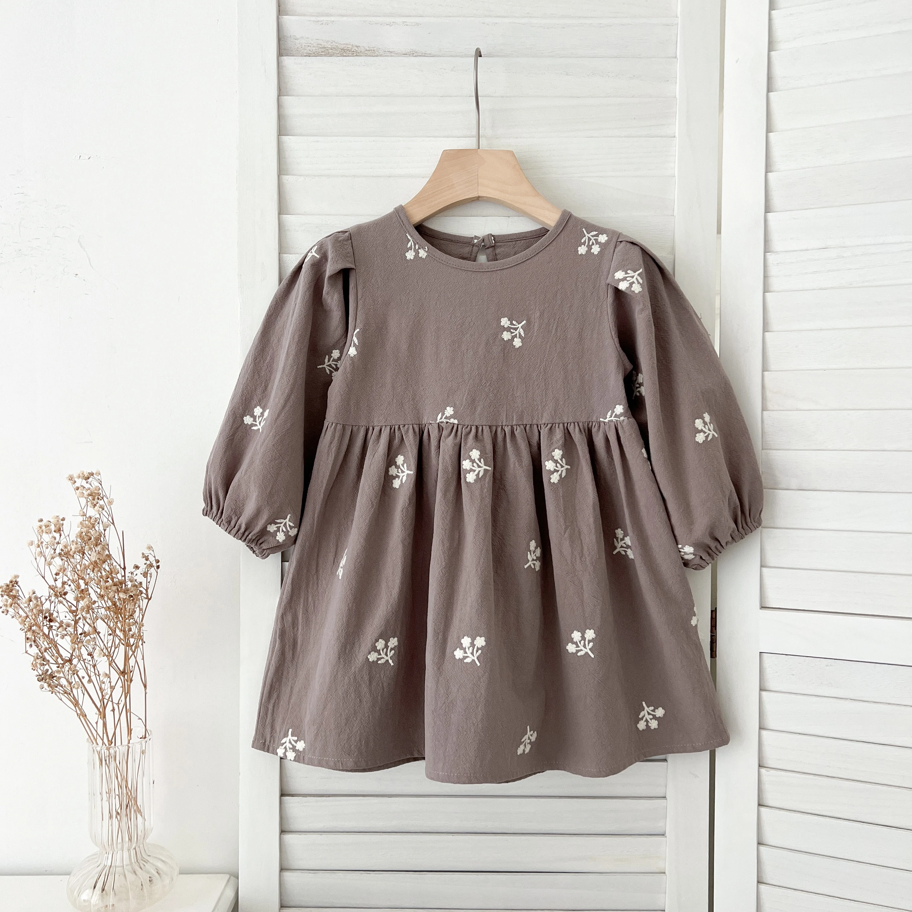 2-7Yrs Casual Neue Blumenmädchenkleider Kinder Mädchen Kleid Floral Kinder Kleidung Herbst Baumwolle Stickerei Baby Mädchen Prinzessin Kleid – Detail 1
