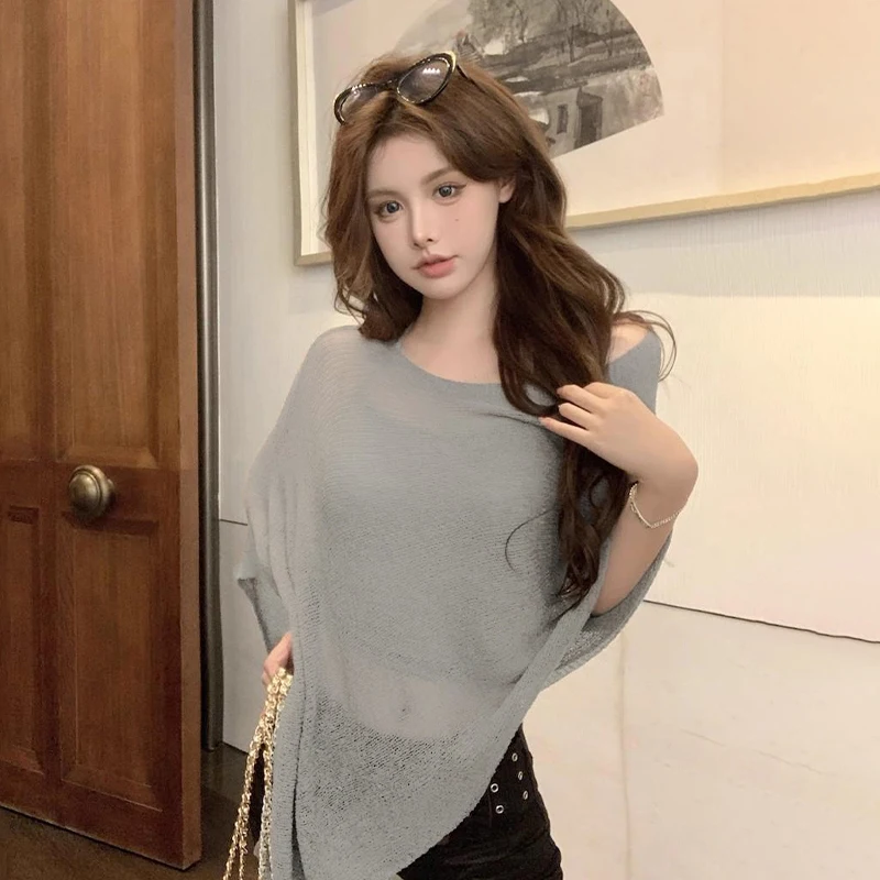 Irregular Cape Shawl Sun Protection Air Condition Clothes Women Thin Knit Top