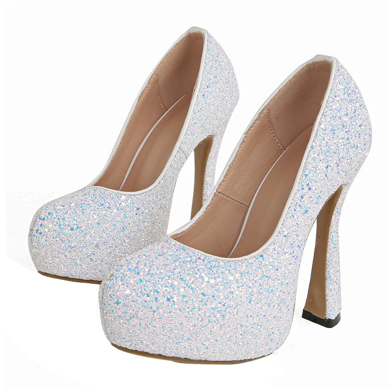 Liyke Big Size 43 44 45 Designer Sequined Cloth Platform Pumps Women Sexy Slingback Round Toe Super High Heels Party Dress Shoes