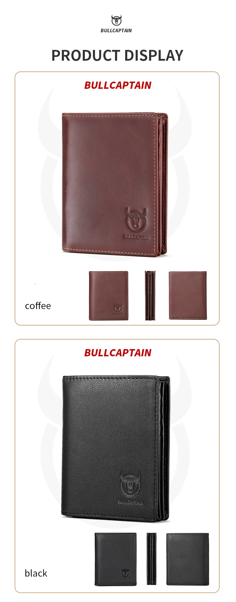 BULLCAPTAIN Bifold-Geldbörse aus echtem Leder mit großem Fassungsvermögen, Kreditkartenetui für Herren mit 15 Kartenfächern, RFID-Geldbörse – Detail 16