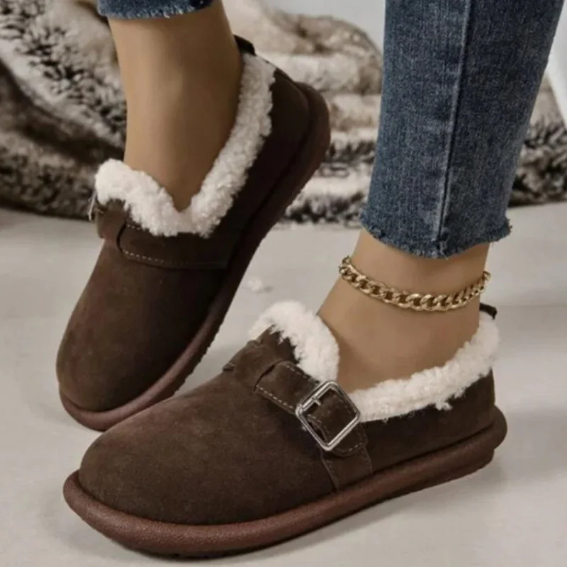 

Женские удобные хлопковые туфли больших размеров на толстой подошве, осенне-зимние теплые туфли без шнуровки на флисовой подкладке, одинарные туфли Lazy Boken