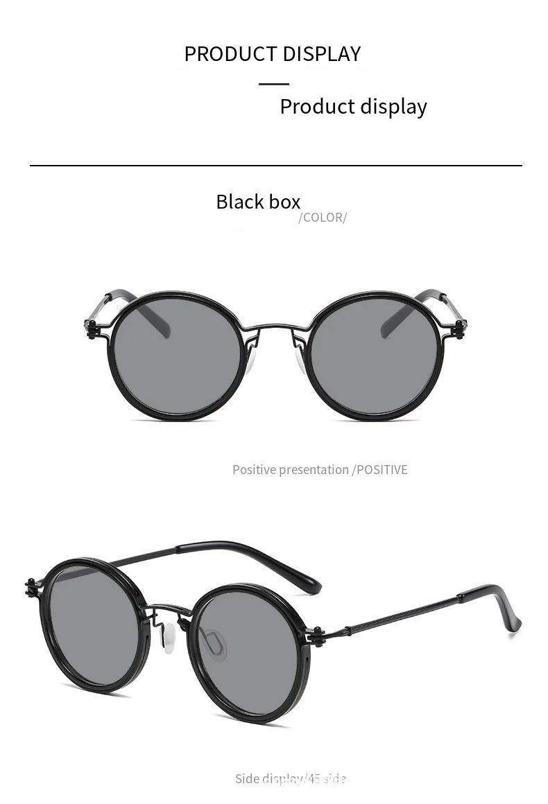 2026 Modische Neue Metall-Sonnenbrille mit Kleinem Rahmen, Runde Retro-Brille für Herren, Street-Photography-Brille, Hip-Hop UV-Schutz Sonnenbrille – Detail 9