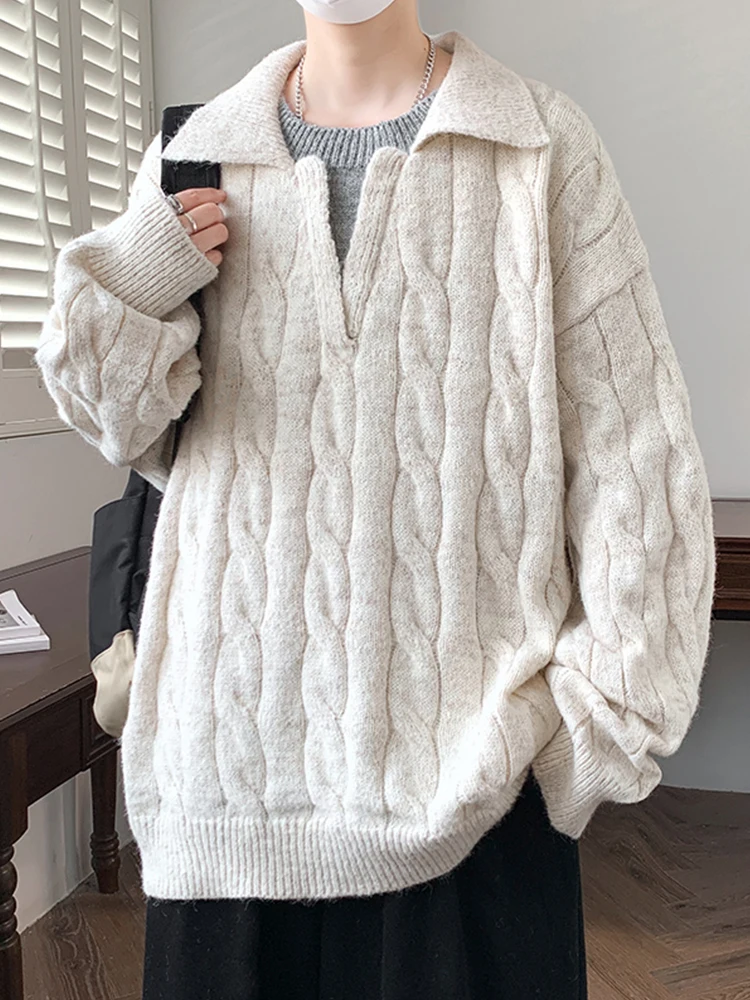 

Men's Autumn Winter Loose Ne Knitted Sweater Warmth Simulation Two-Piece Sle Casual Faion Youth Leisure Wear