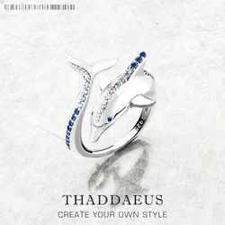 Ring Dolphin With Blue Stones Brand New Trendy Fine Jewelry Pure 925 Strerling Silver Cheerful Gift For Women