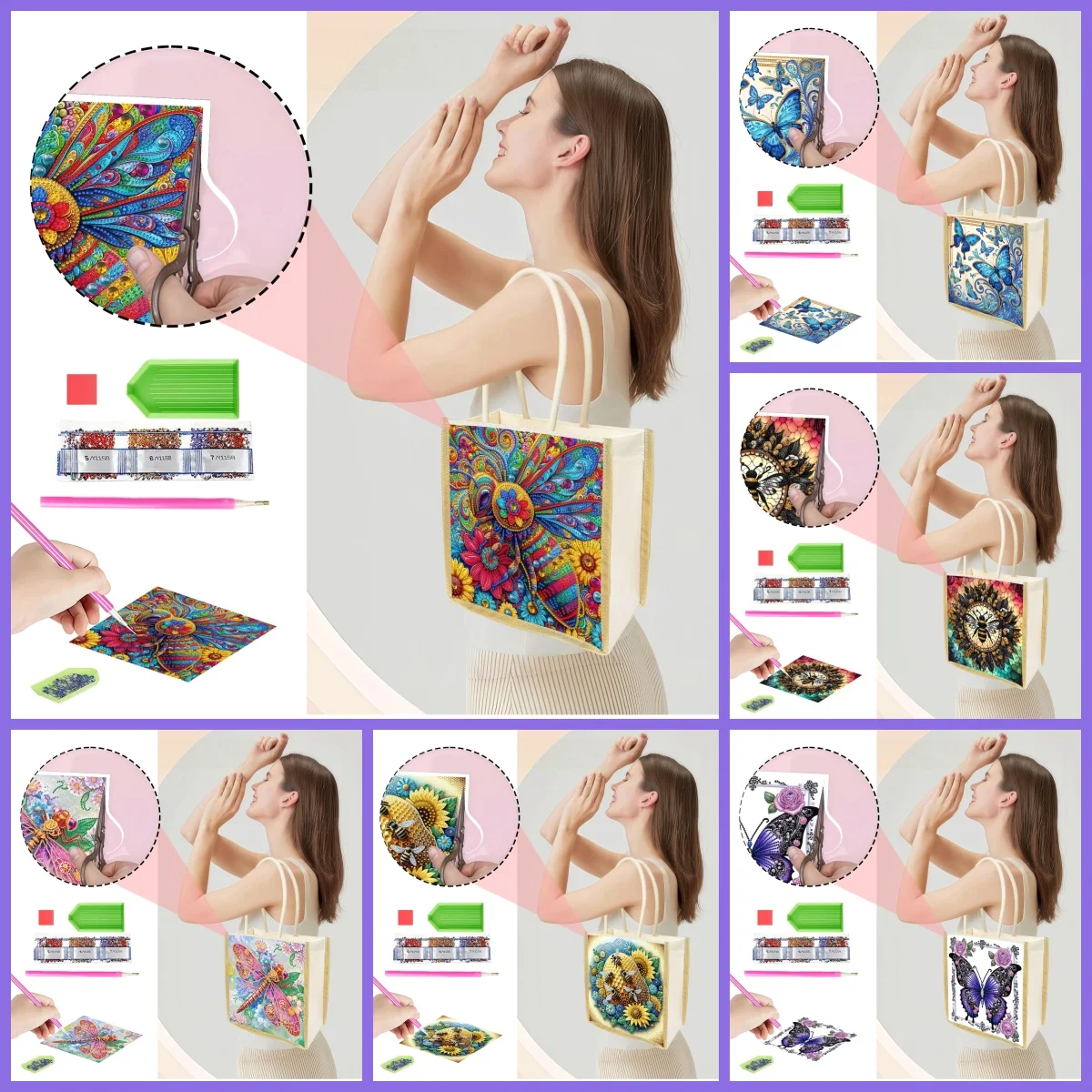 1 Piece of Diamond Painting Kit, Tote Bag, Insect Pattern, Canvas Material, Interchangeable Pattern, Daily Outing, Holiday Gift