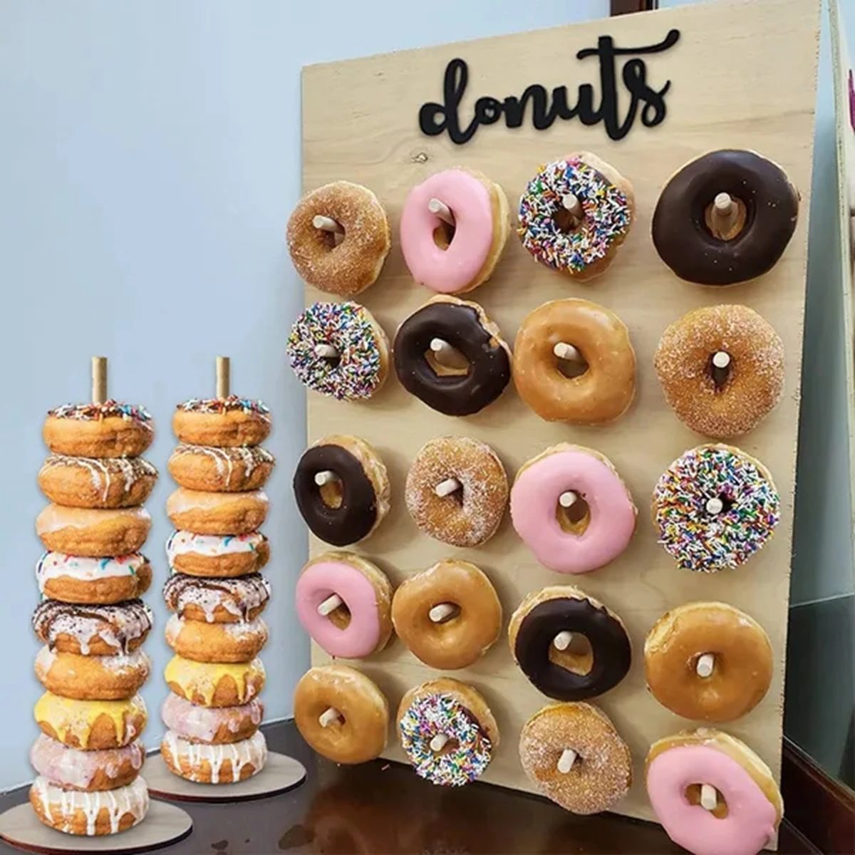 Wooden Donut Stand Wall Doughnut Holder Board Kids Birthday Party Table Decor Baby Shower Wedding Gender Reveal Party Supplies